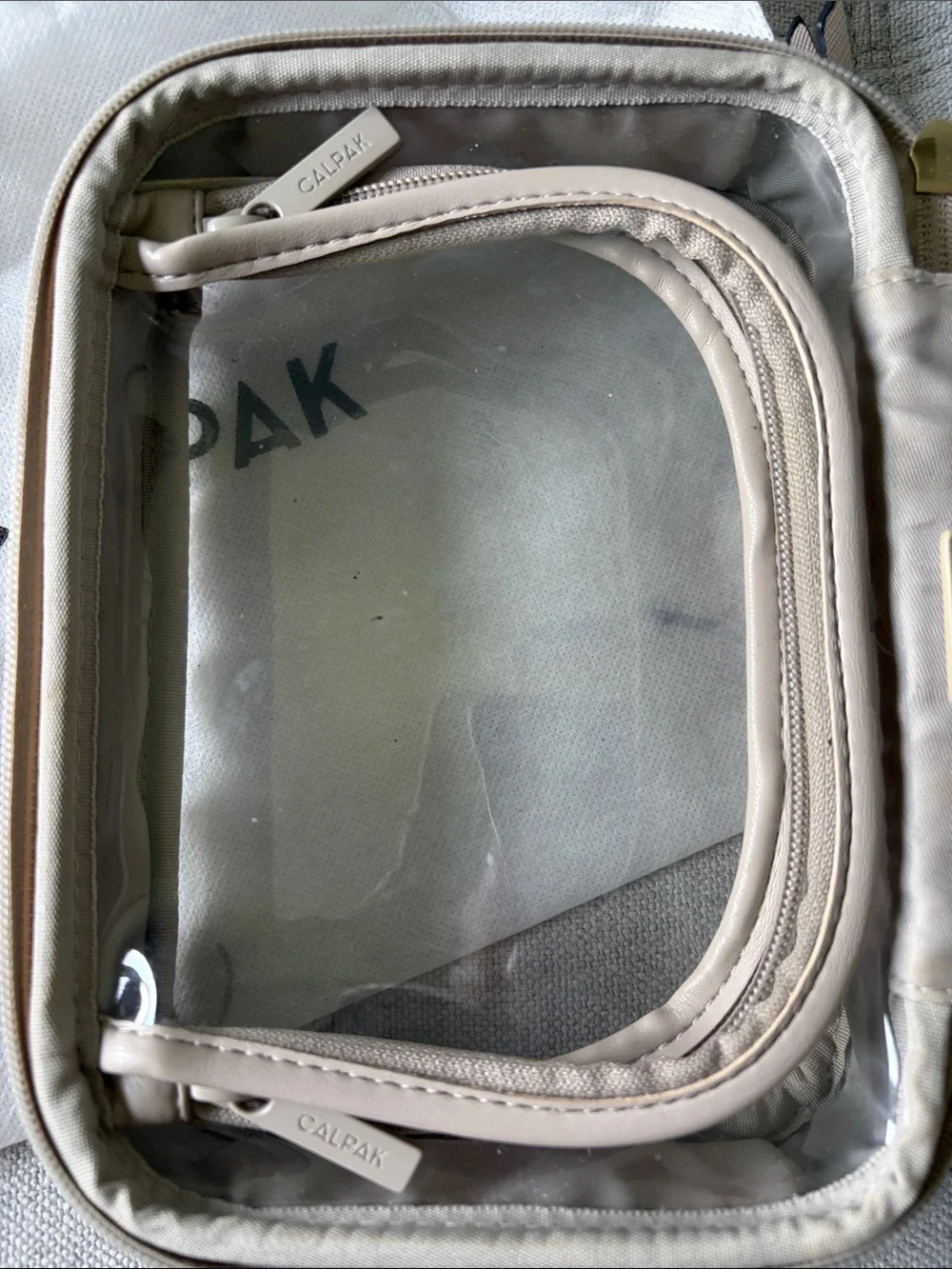 Calpak Small Clear Cosmetic Case in Stone